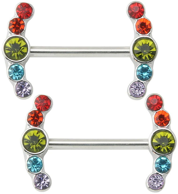Rainbow Enring CZ Stainless Steel Nipple Barbell - Mrs Treak