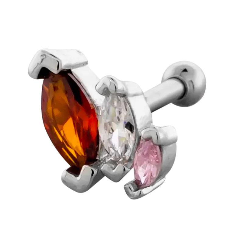 Triple Marquise Amber CZ Stainless Steel Cartilage Barbell - Mrs Treak