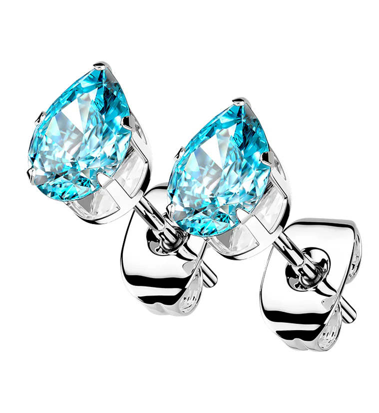 Aqua Teardrop CZ Stainless Steel Earrings - Mrs Treak