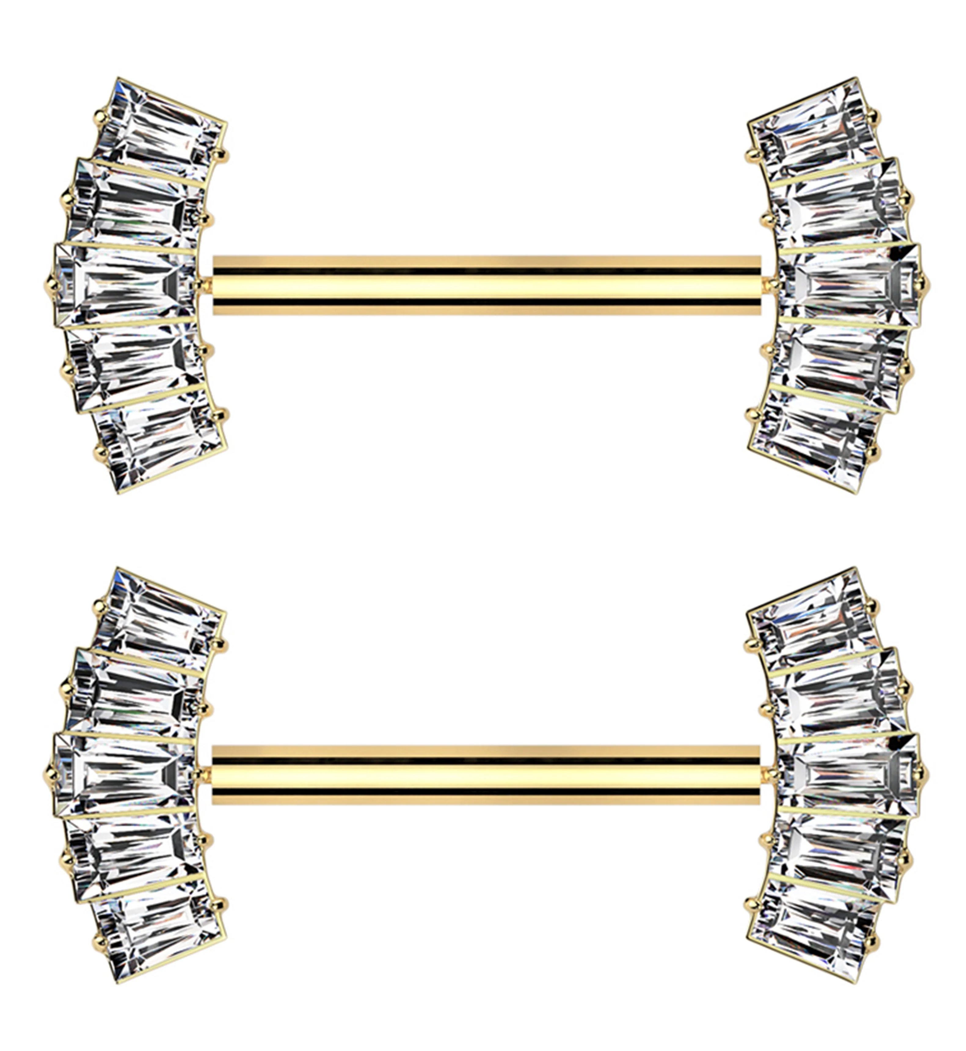 Gold PVD Quinary Baguette CZ Threadless Titanium Nipple Barbell - Mrs Treak