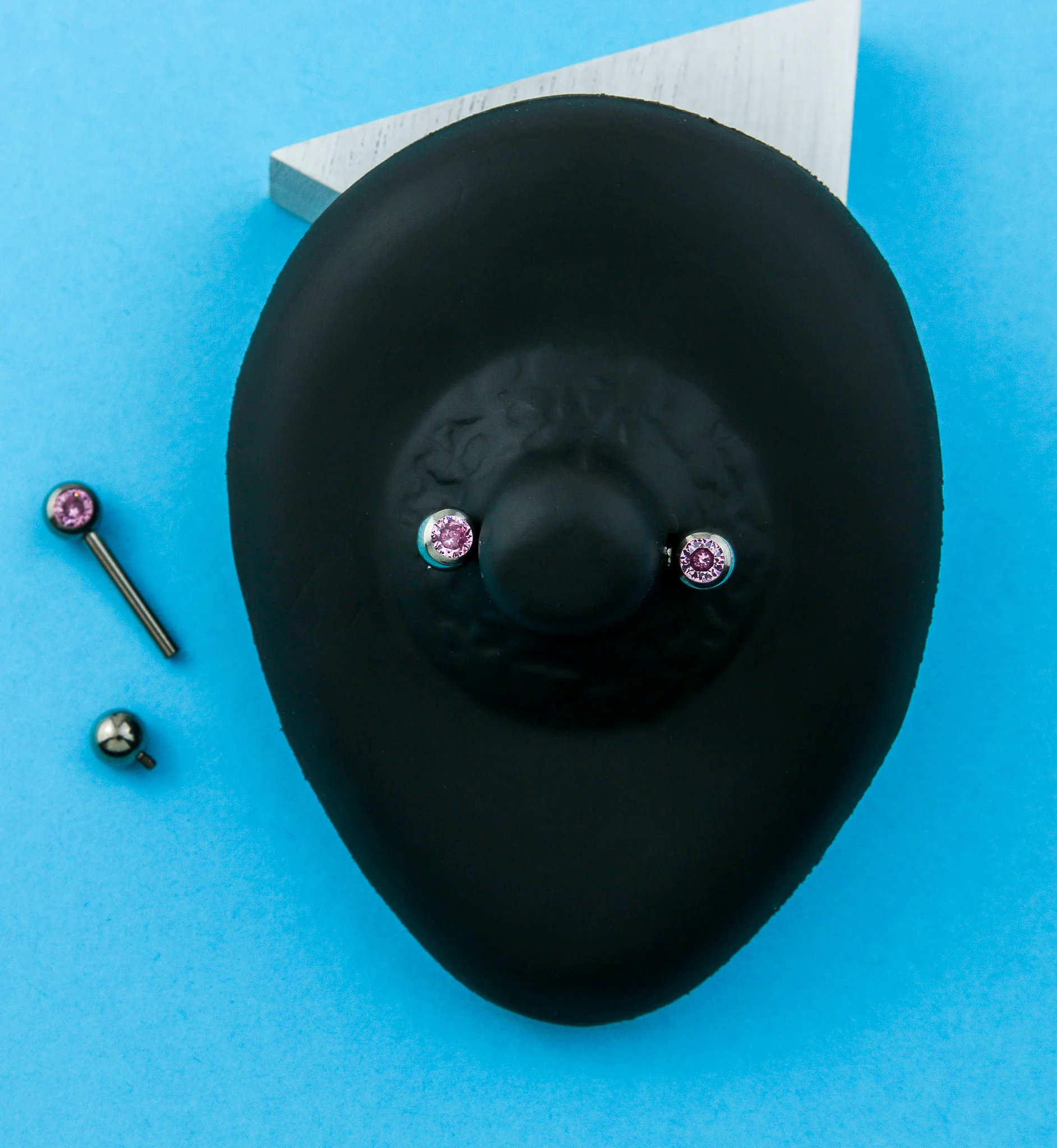 Pink CZ Ball Internally Threaded Titanium Nipple Barbells - Mrs Treak