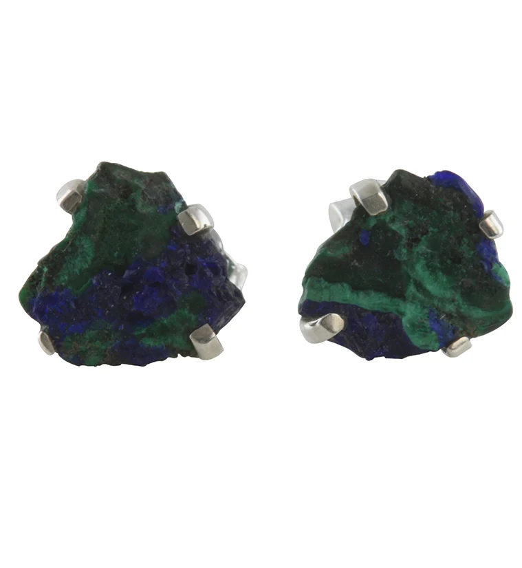 Azurite Stone Prong Set Sterling Silver Earrings - Mrs Treak