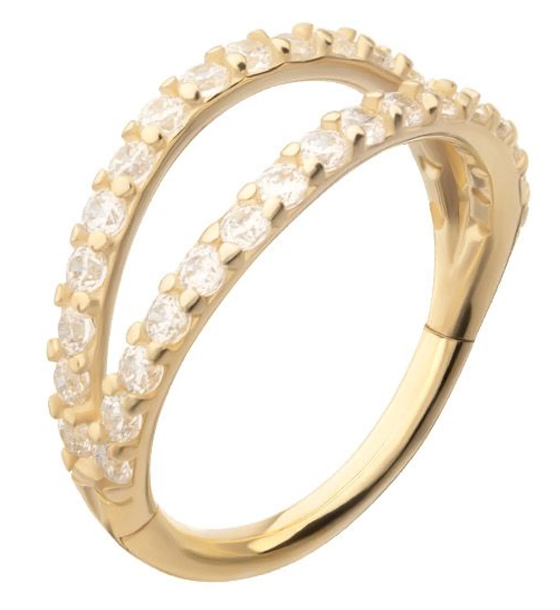 14kt Gold Double Clear CZ Row Hinged Segment Ring - Mrs Treak