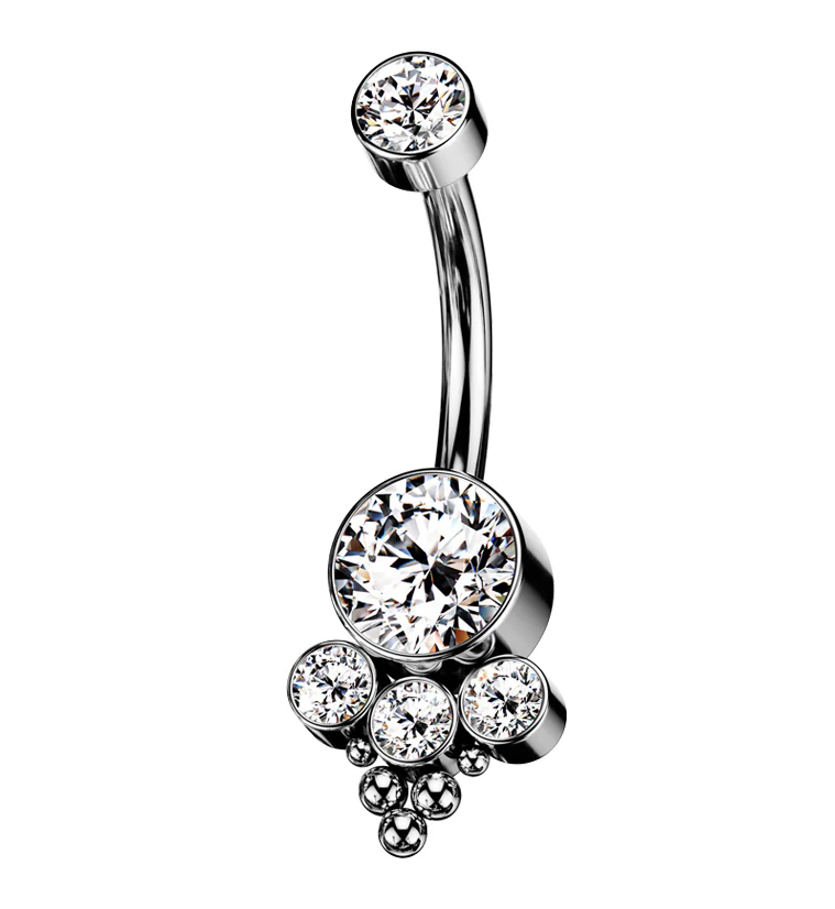Clear Beaded CZ Titanium Internally Threaded Belly Button Ring - Mrs Treak