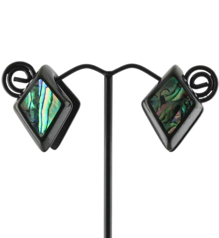 Black PVD Zircon Abalone Shell Ear Weights - Mrs Treak