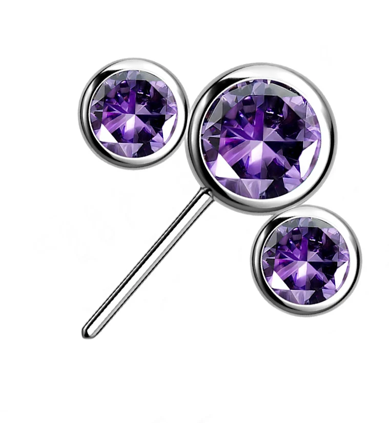 Triple Purple CZ Titanium Side Facing Threadless Top - Mrs Treak