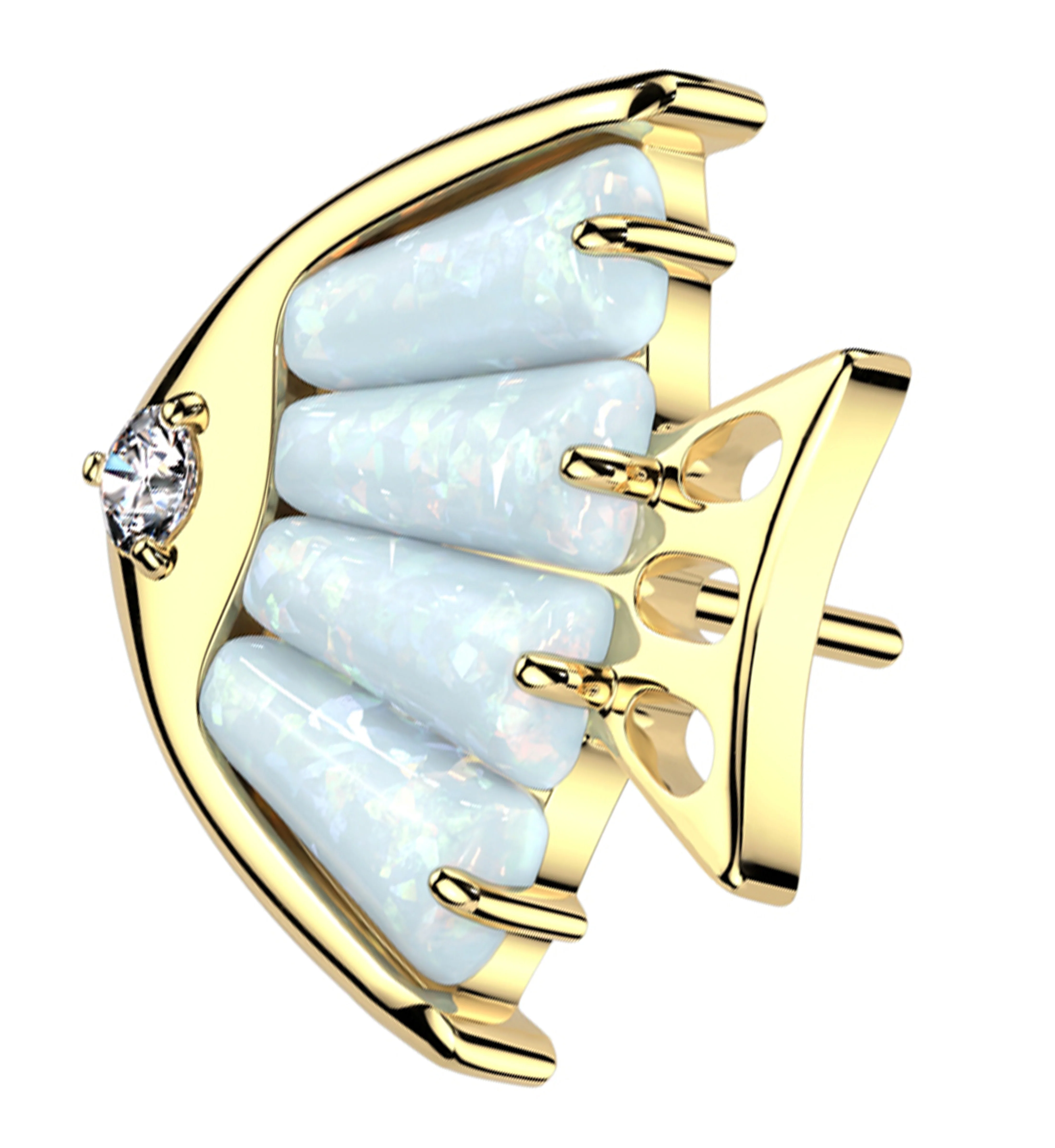 Gold PVD Fish White Opalite Titanium Threadless Top - Mrs Treak