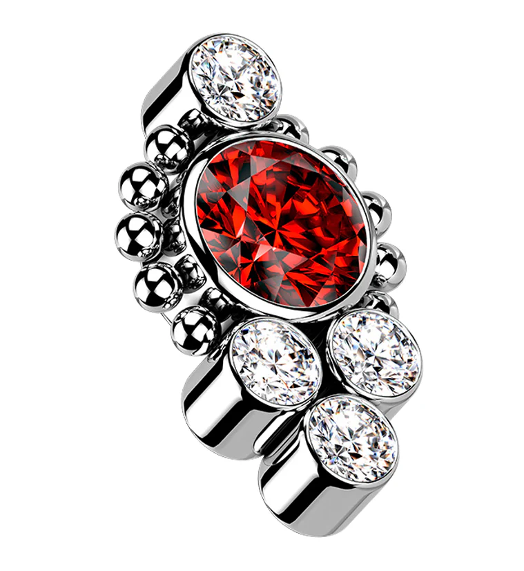 Beaded Rim Array Red CZ Titanium Internally Threaded Top - Mrs Treak