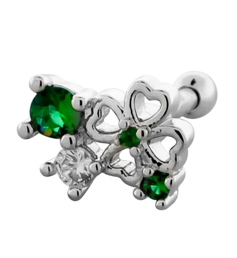 Lucky Clover Green CZ Stainless Steel Cartilage Barbell - Mrs Treak