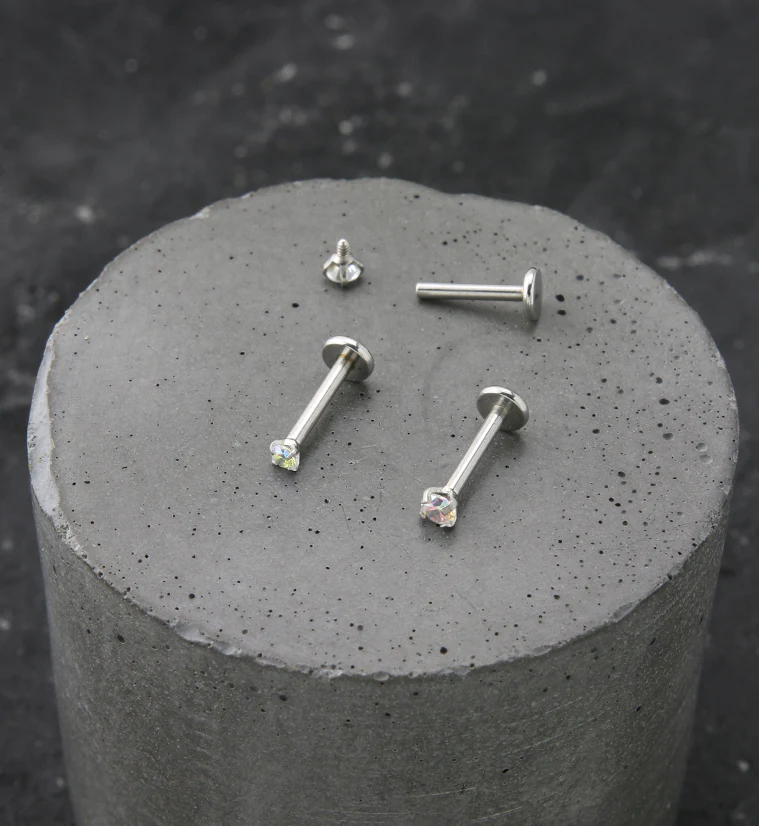 Rainbow Aurora Prong CZ Stainless Steel Internally Threaded Labret - Mrs Treak