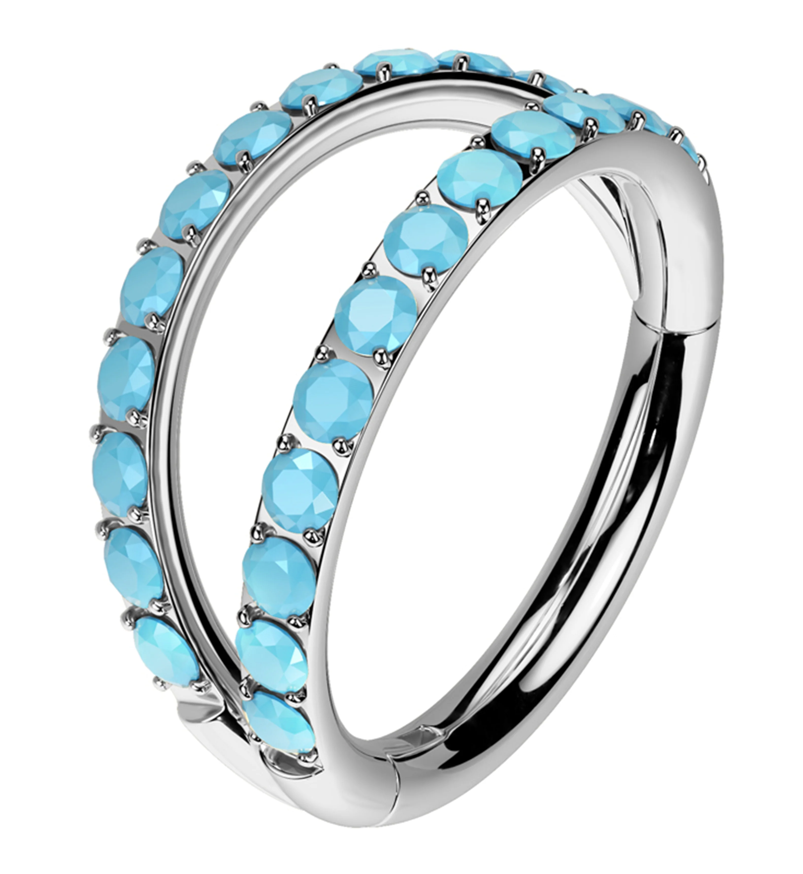 Double Side Facing Turquoise Row Titanium Hinged Segment Ring - Mrs Treak