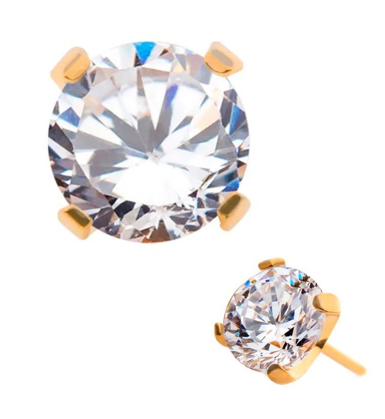 24kt Gold PVD Titanium Prong Set CZ Threadless Top - Mrs Treak
