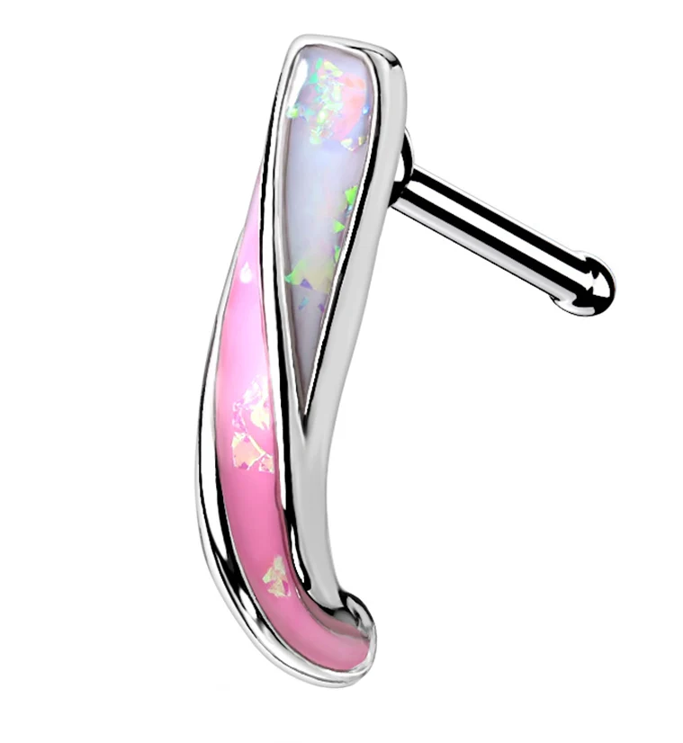 20G Pink Glitter Nose Curve Ring - Mrs Treak