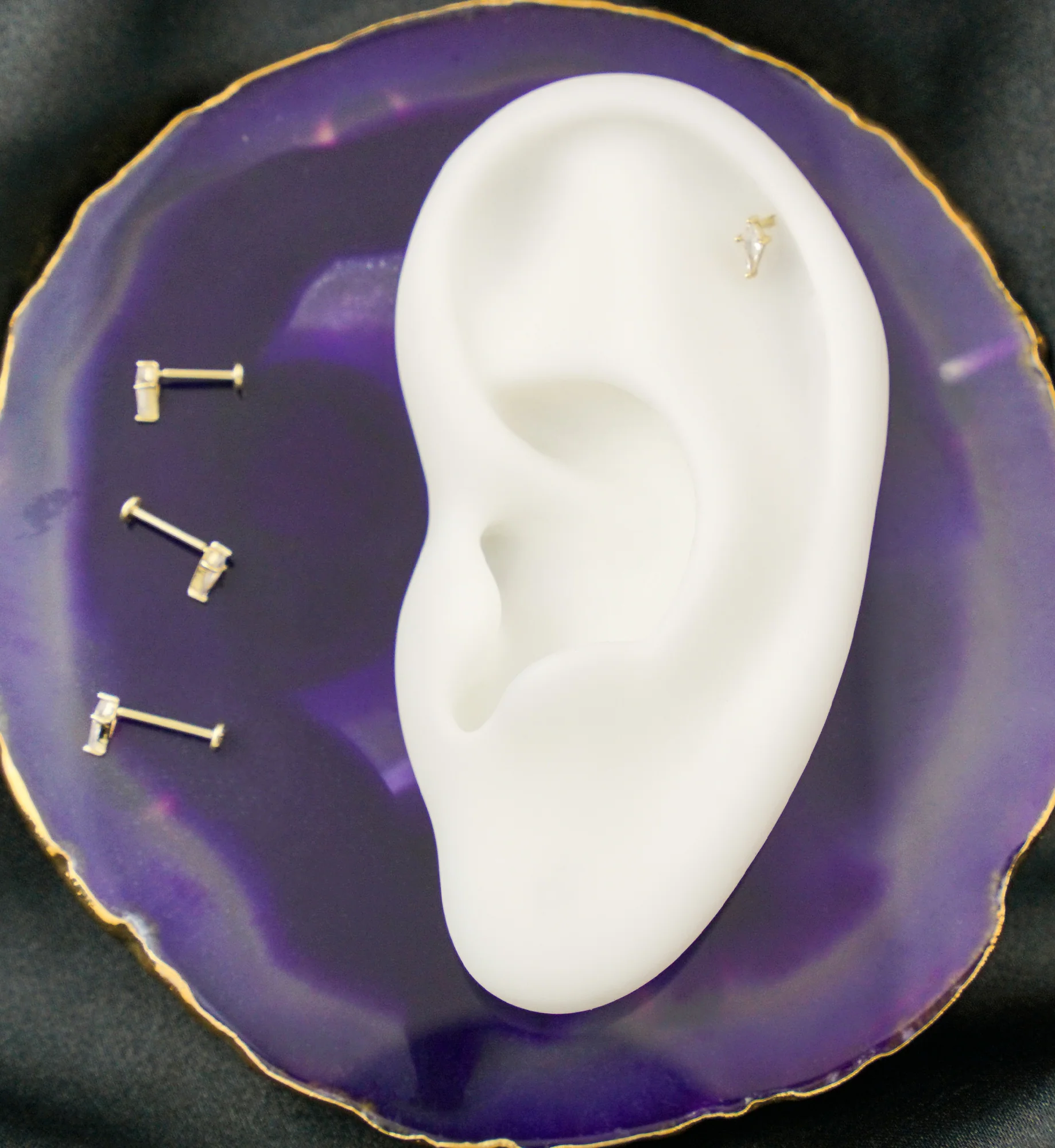 14kt Gold Tetra Clear CZ Flat Disk Threadless Labret - Mrs Treak