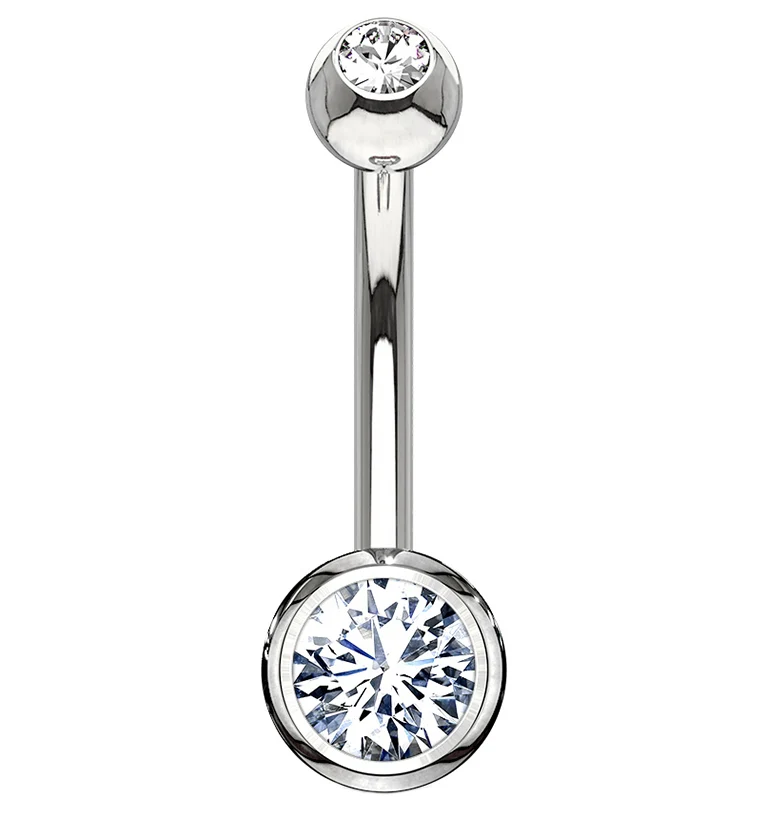 14kt White Gold Bezel CZ Belly Button Ring - Mrs Treak