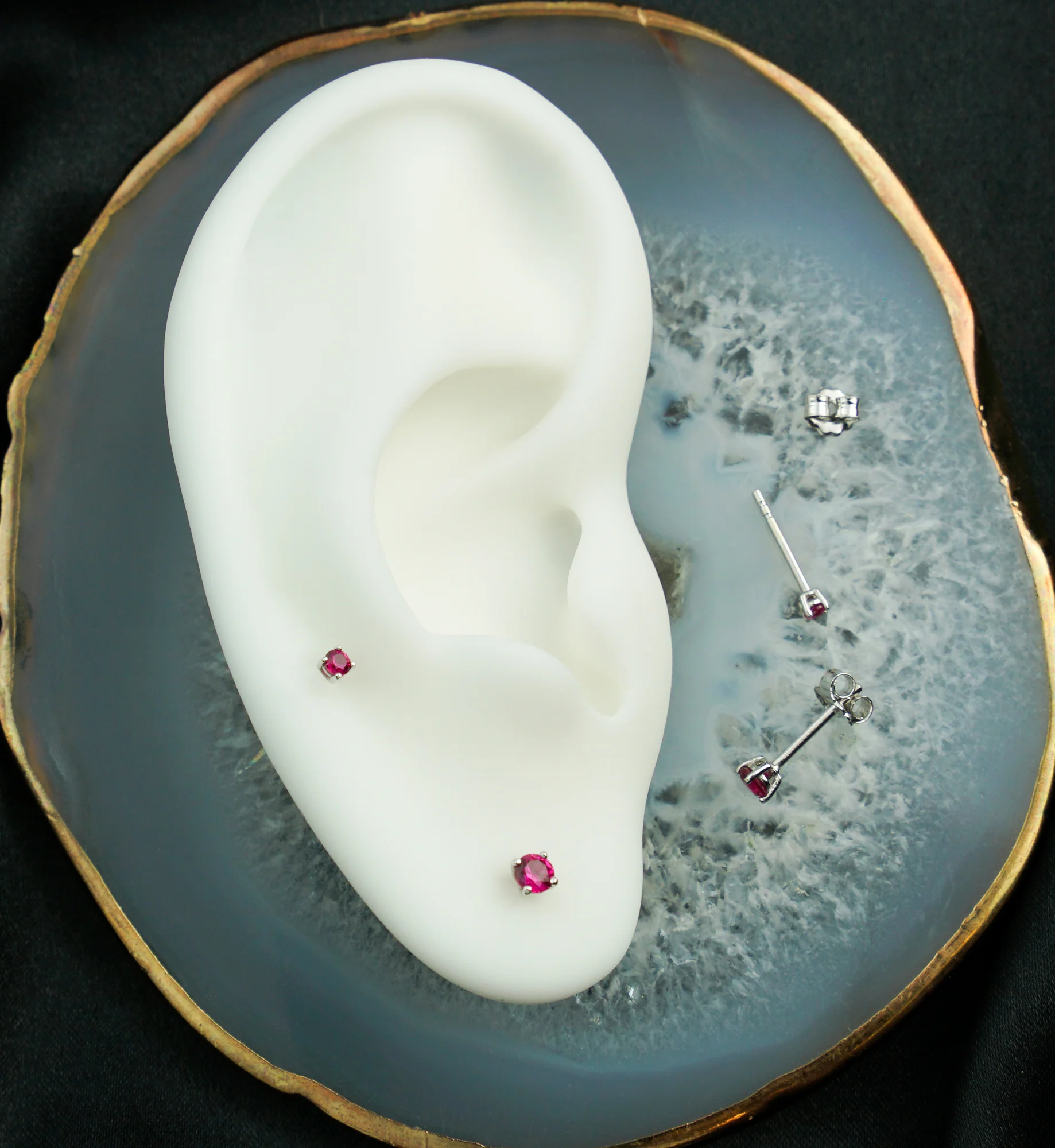 14kt White Gold July Birthstone Ruby Corundum CZ Stud Earrings - Mrs Treak