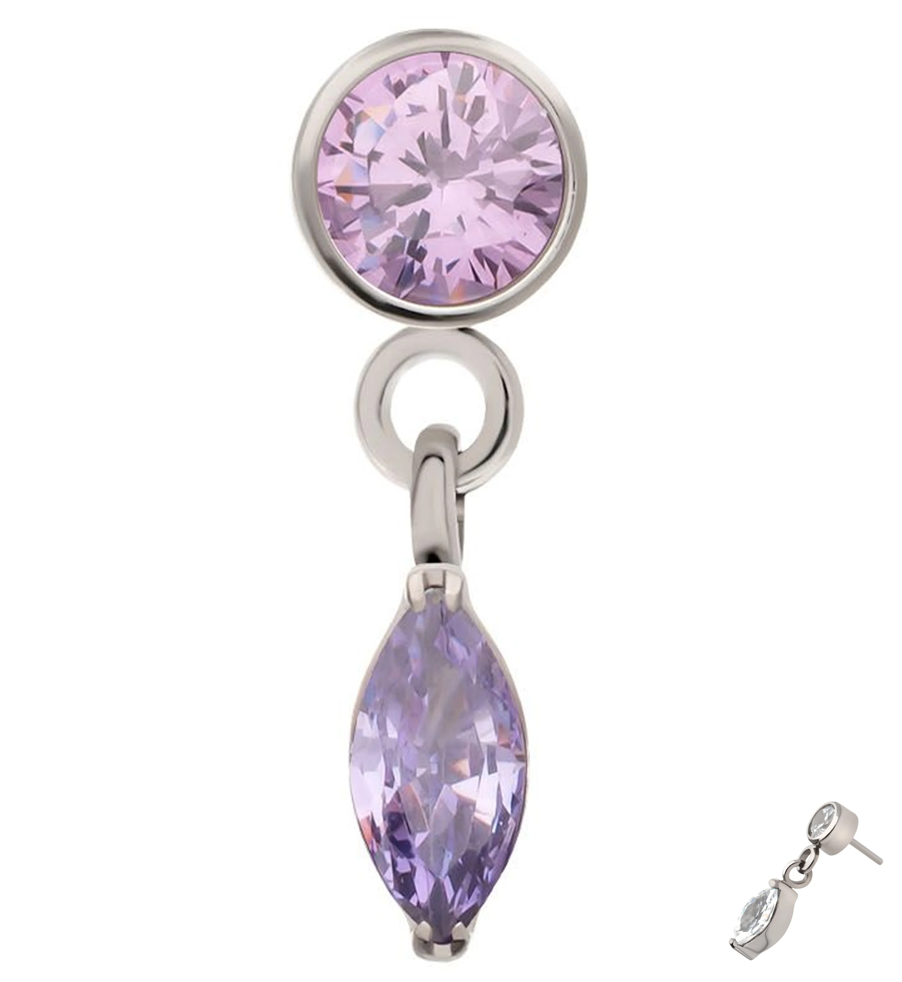 Bezel Amethyst CZ Marquise Dangle Titanium Threadless Top - Mrs Treak