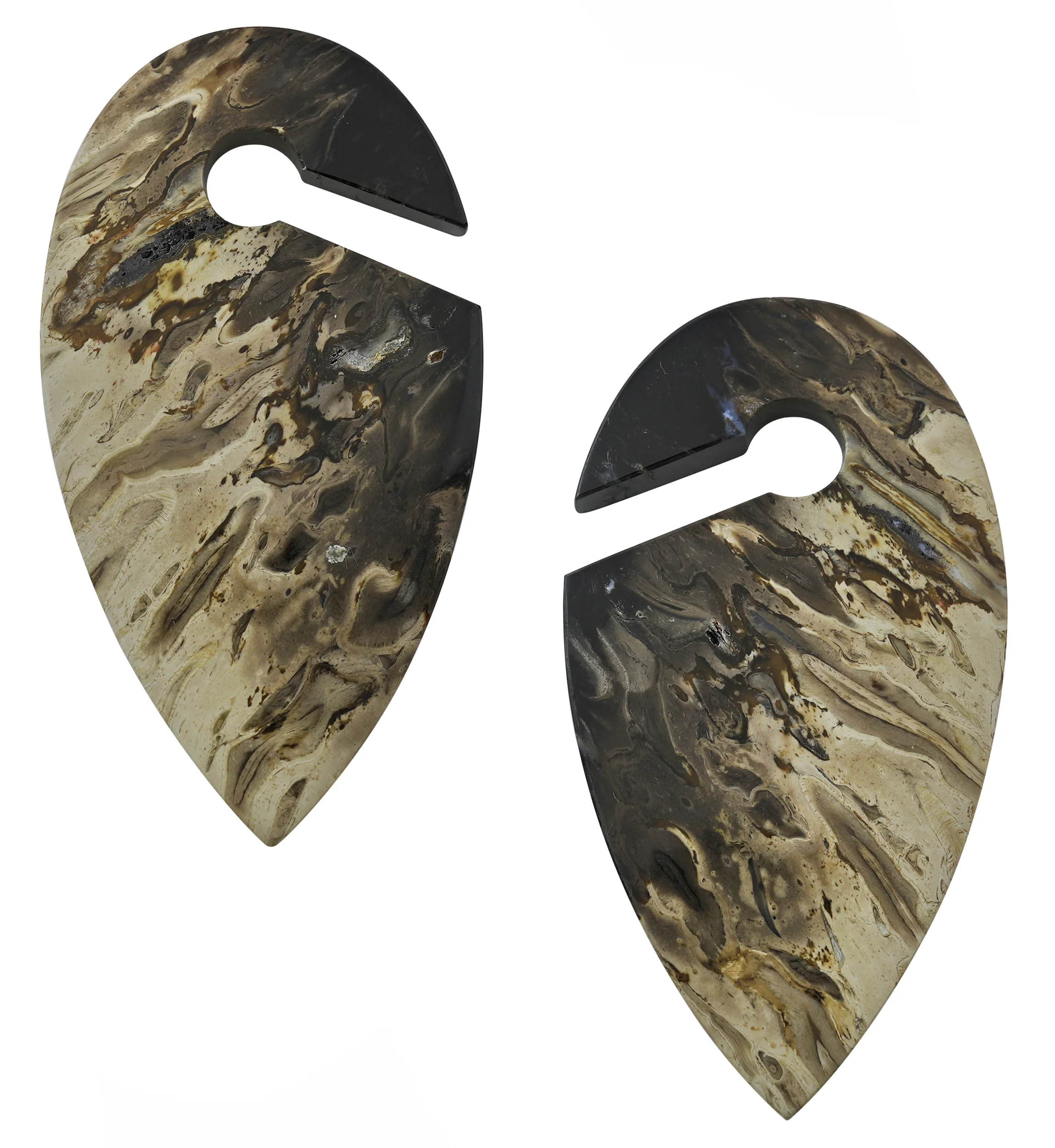 Black Flame Petrified Wood Keyhole Ear Weights - Mrs Treak