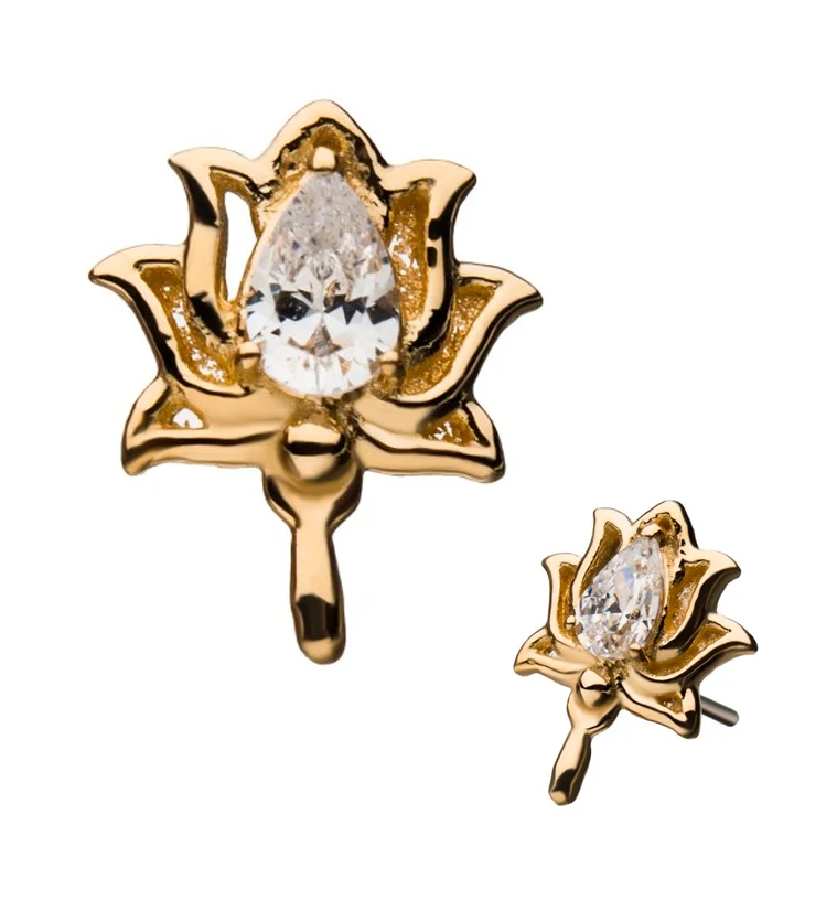 14kt Gold Lotus Flower Gem Threadless Top - Mrs Treak