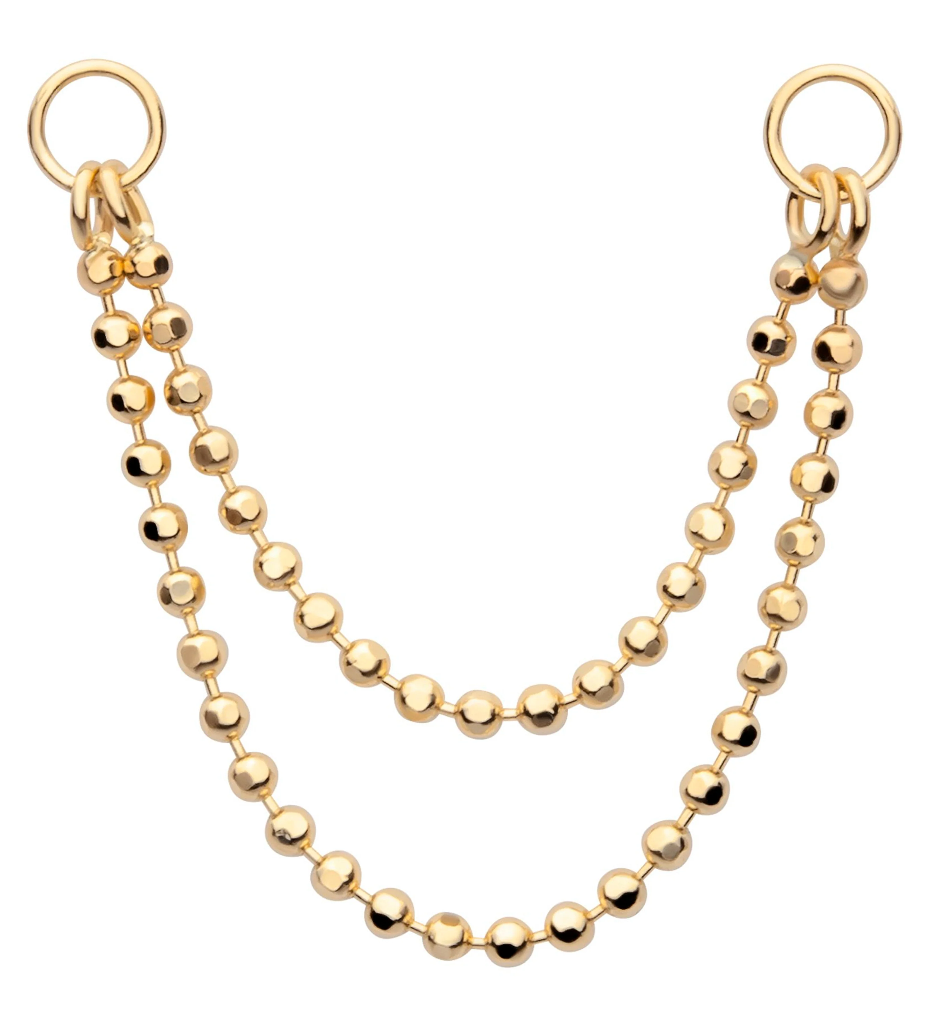 14kt Gold Double Bead Nose & Cartilage Piercing Chain - Mrs Treak