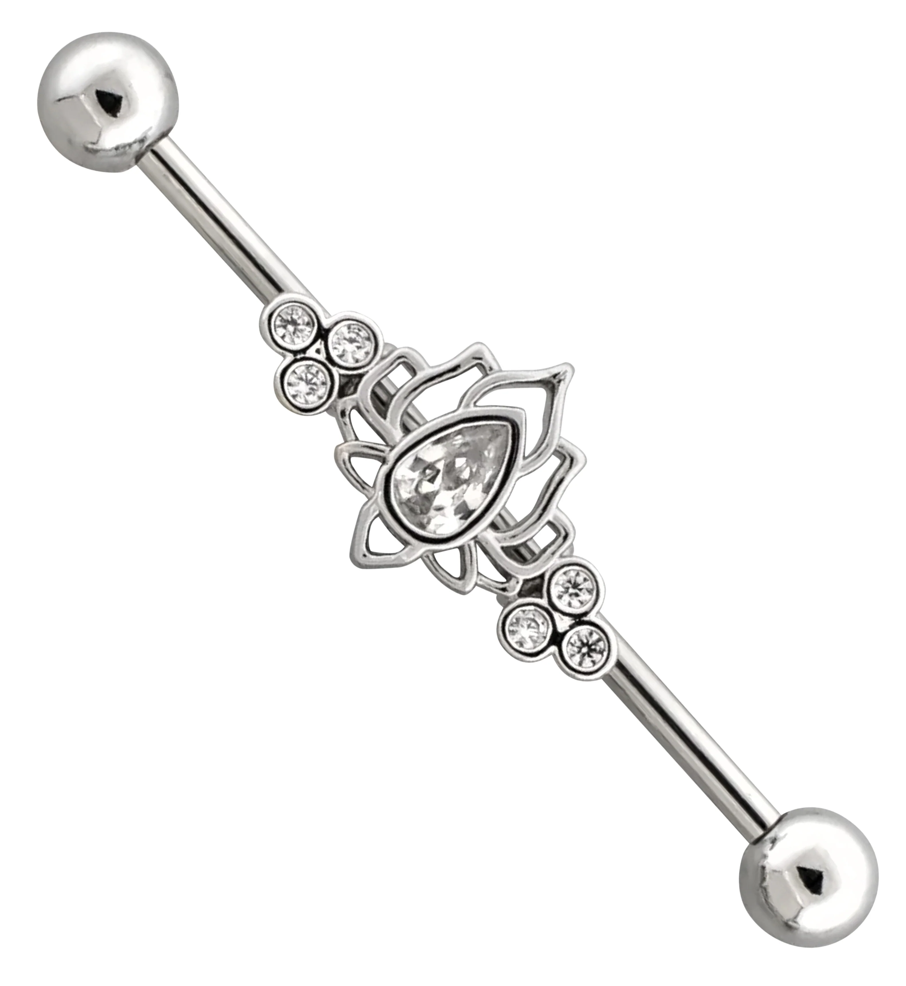Lotus Clear CZ Stainless Steel Industrial Barbell - Mrs Treak
