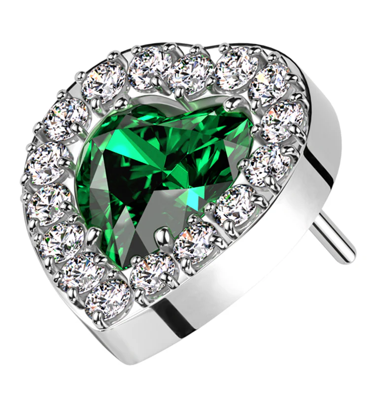 Lined Heart Emerald CZ Titanium Threadless Top - Mrs Treak