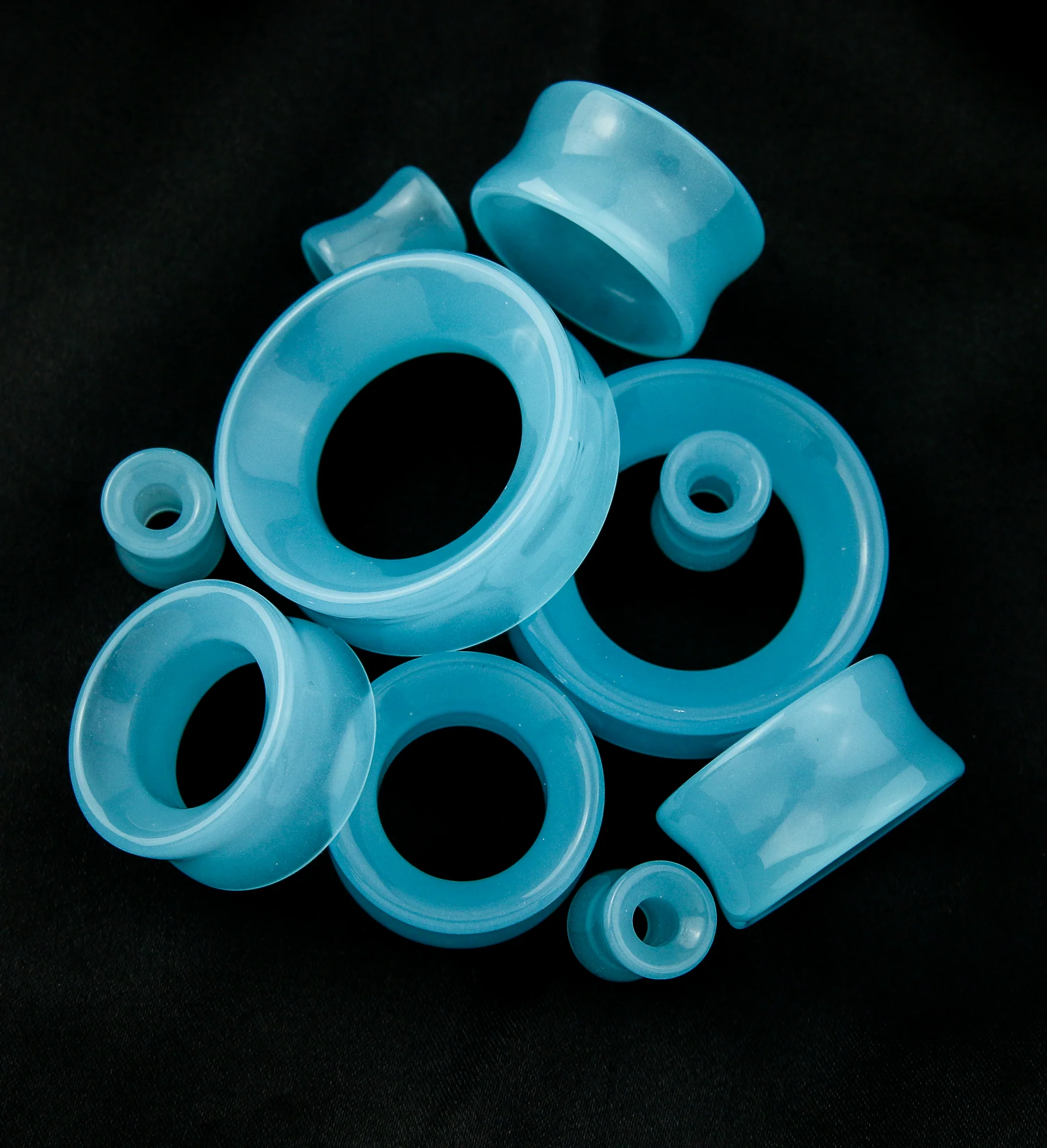 Sky Blue Glass Double Flare Tunnels - Mrs Treak