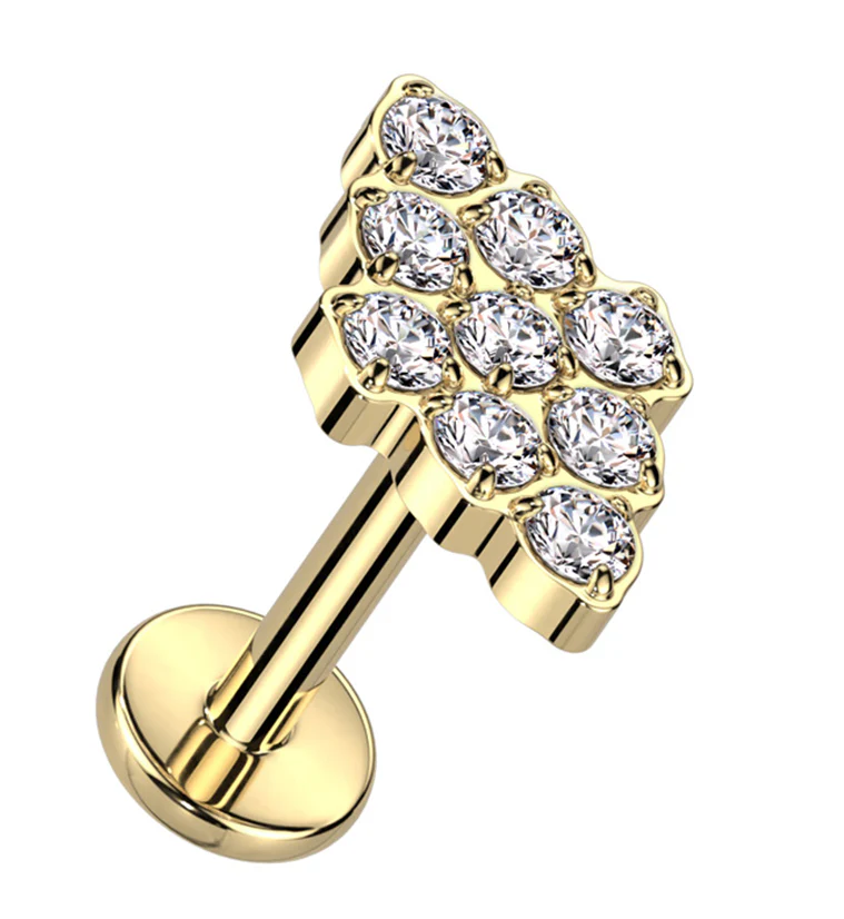 Gold PVD Rhombus Clear CZ Titanium Internally Threaded Labret - Mrs Treak
