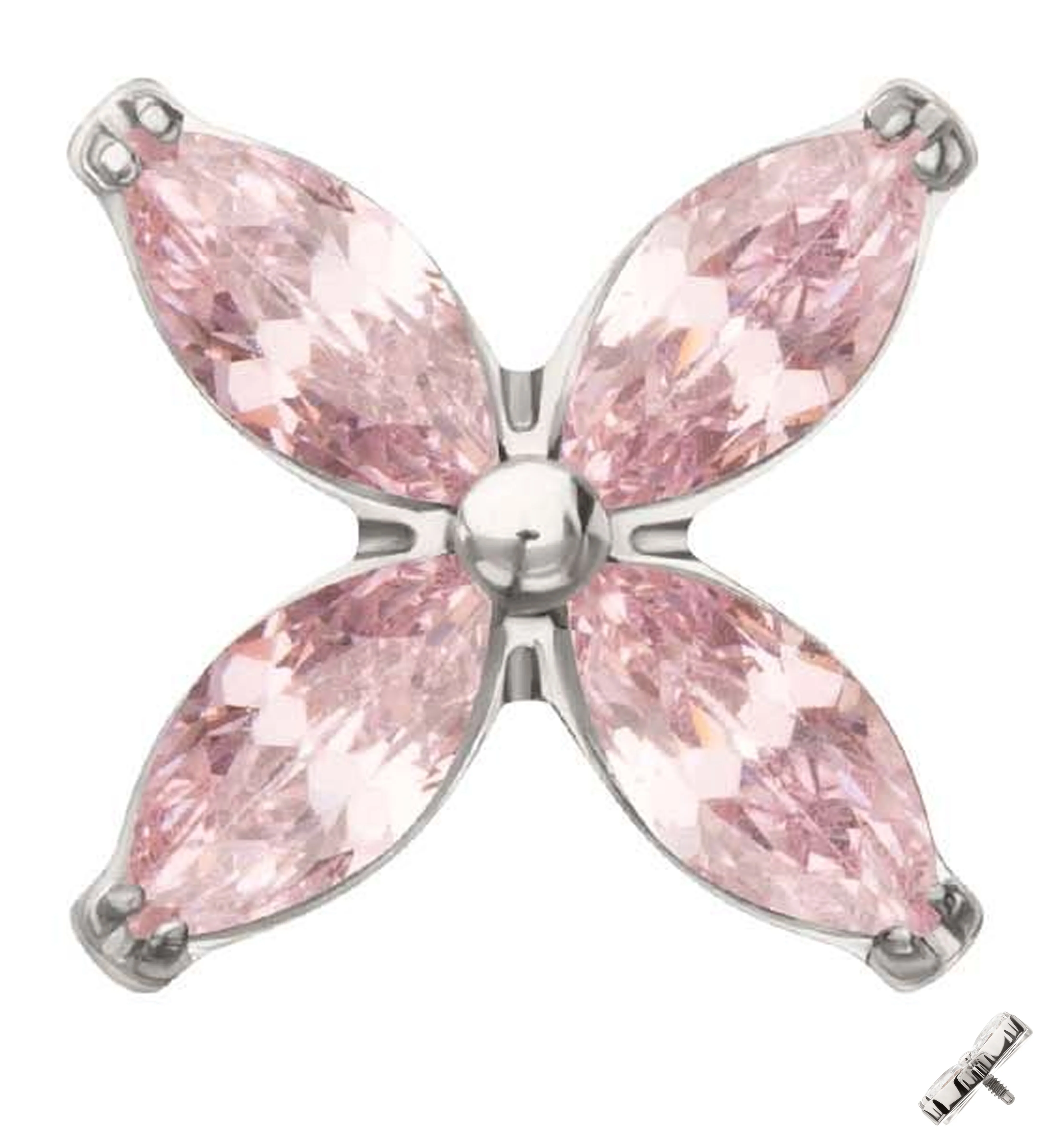Tetrad Marquise Light Pink CZ Internally Threaded Titanium Top - Mrs Treak