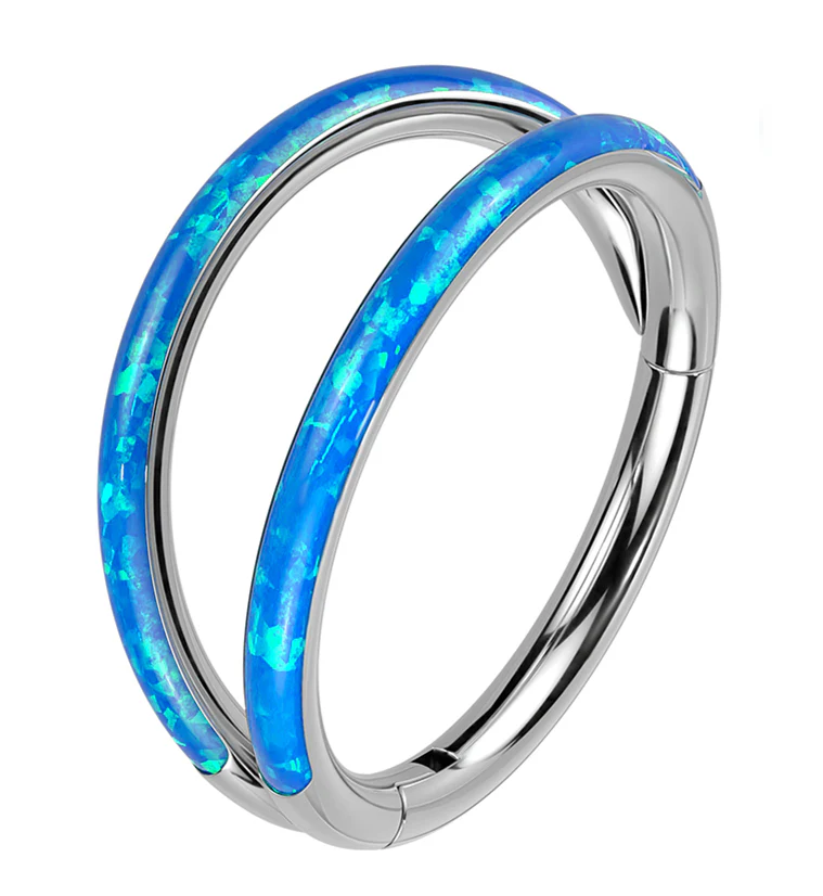 Double Bar Blue Opalite Titanium Hinged Segment Ring - Mrs Treak