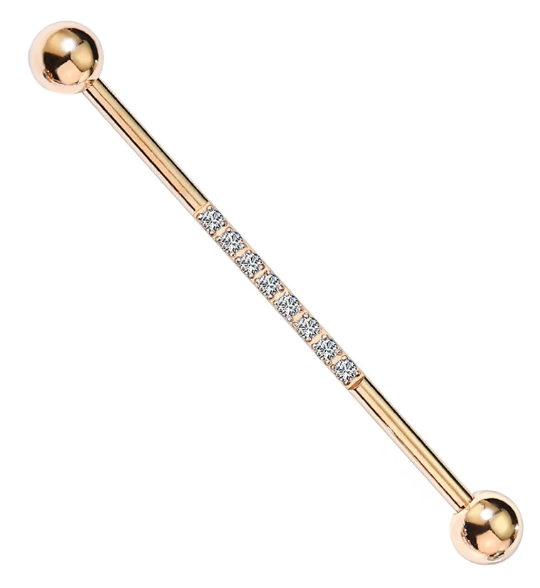 Center Line Rose Gold PVD CZ Industrial Barbell - Mrs Treak
