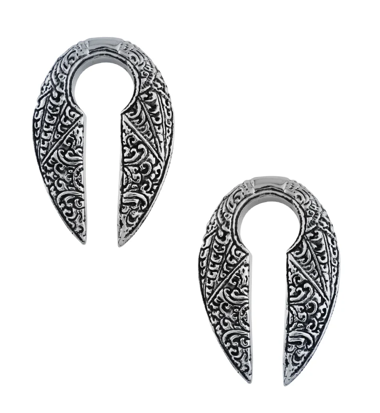 Narrow Filigree Keyhole White Brass Ear Weights - Mrs Treak