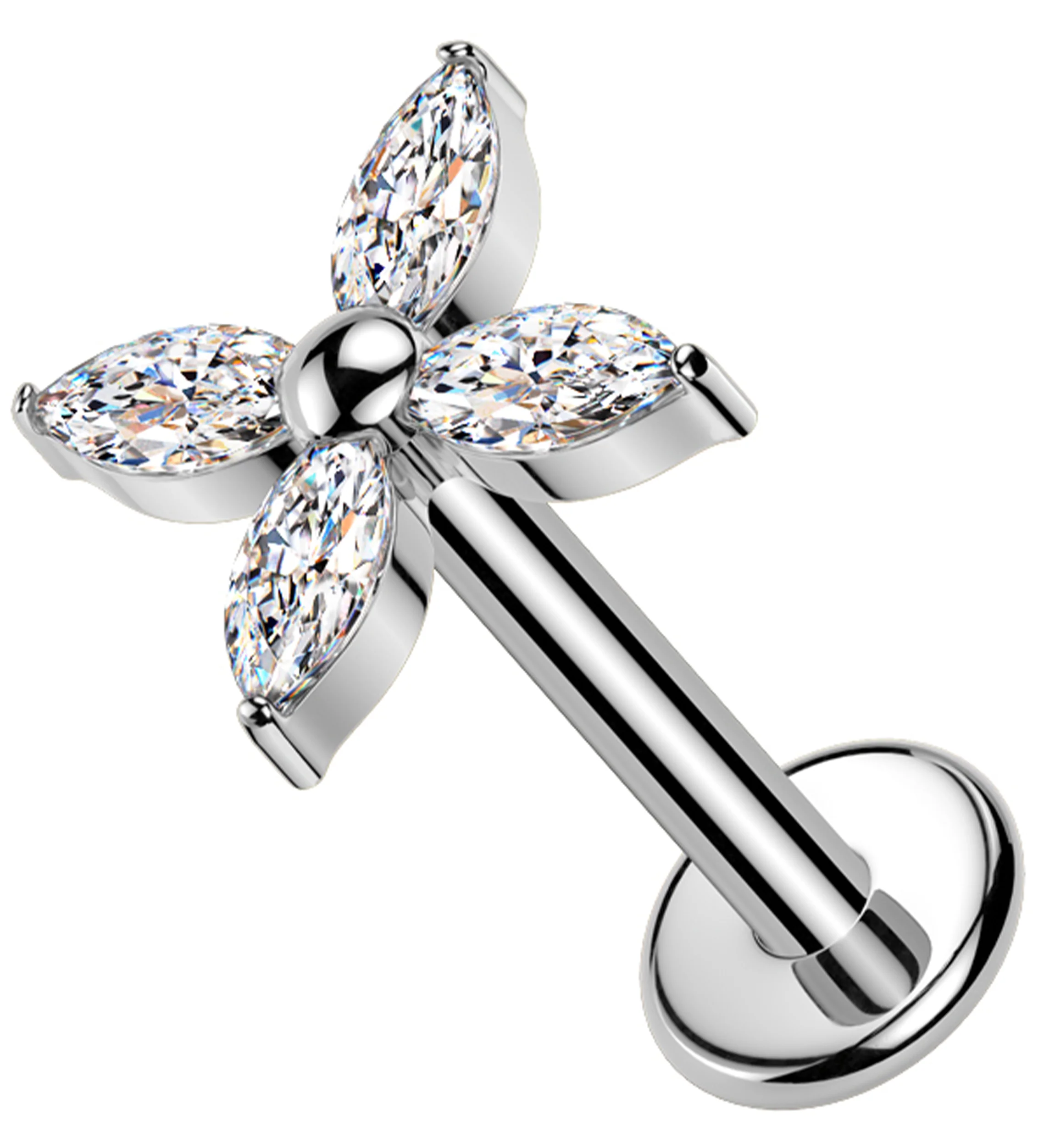 Tetrad Marquise Clear CZ Internally Threaded Titanium Labret - Mrs Treak