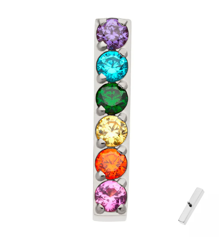 Rainbow CZ Bar Internally Threaded Titanium Top - Mrs Treak