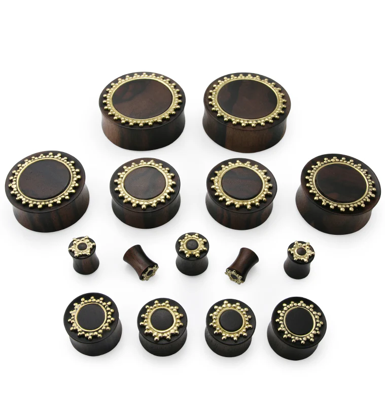 Adorn Brass Inlay Areng Wood Plugs - Mrs Treak