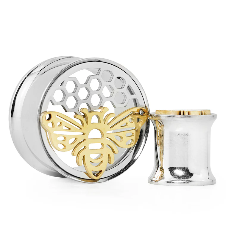 Honeycomb Bee Stainless Steel Double Flare Tunnel Plugs - Mrs Treak
