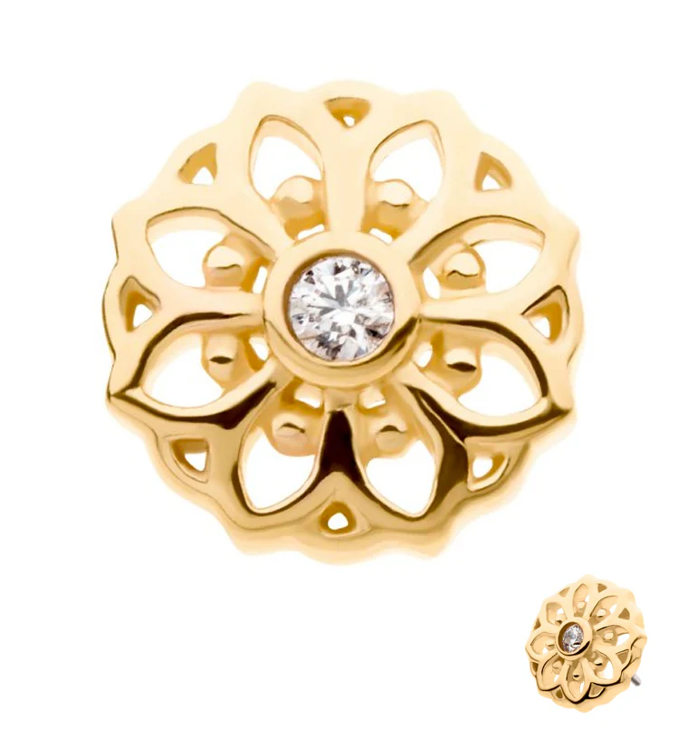 14kt Gold Mandala CZ Threadless Top - Mrs Treak