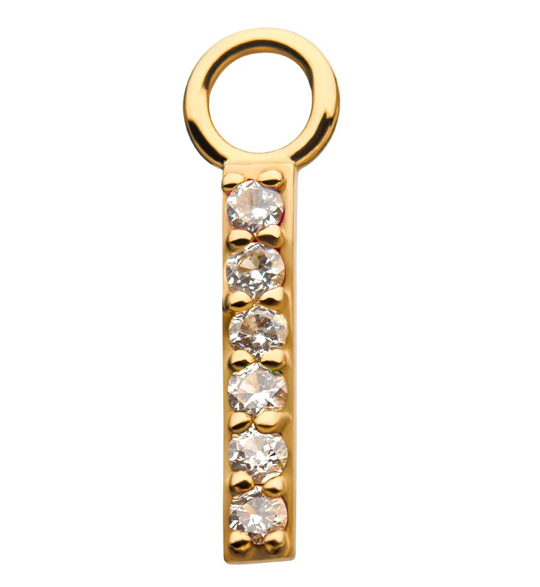 14kt Gold Bar Clear CZ Charm - Mrs Treak