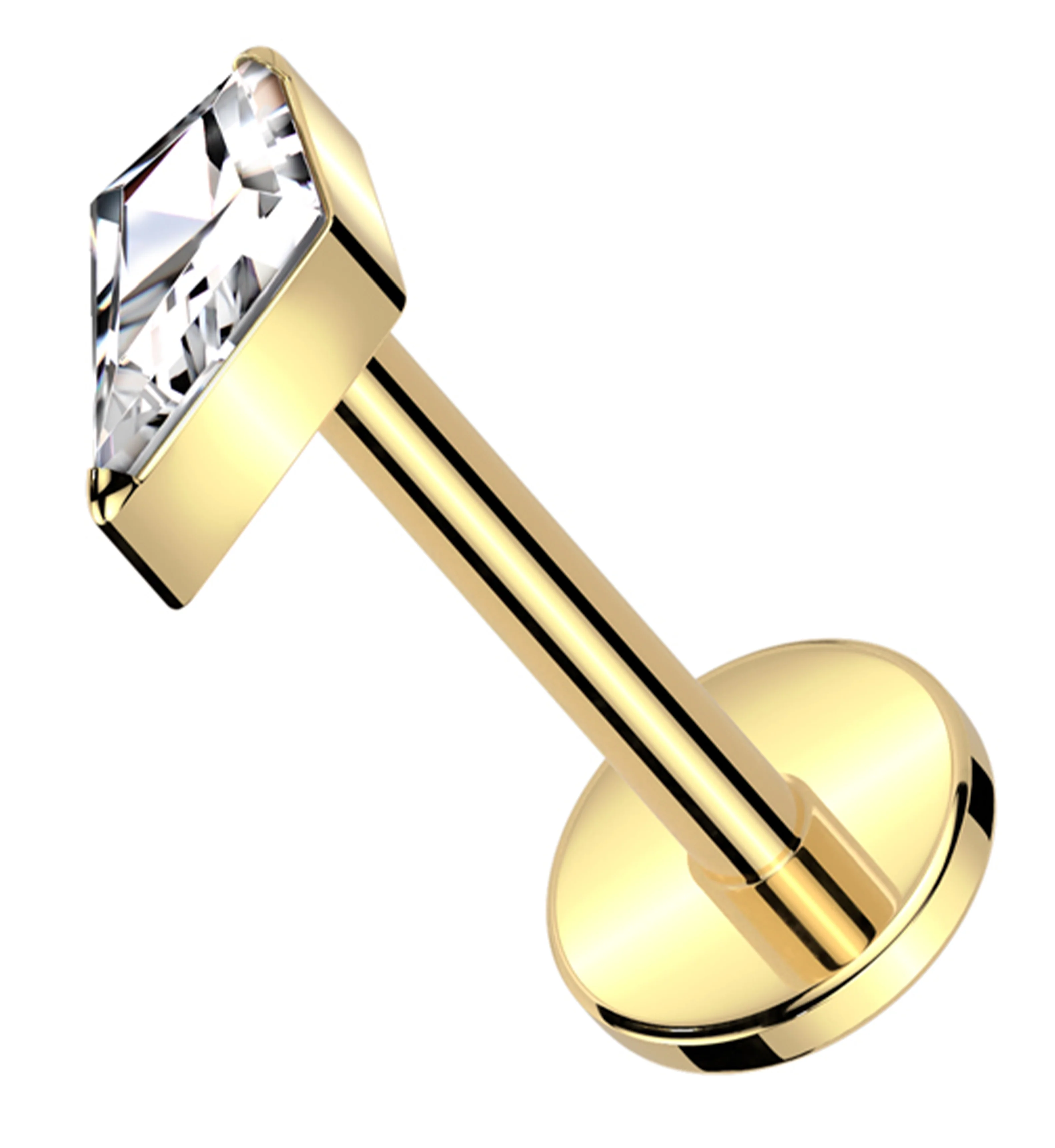 Gold PVD Abyss Clear CZ Titanium Threadless Labret - Mrs Treak