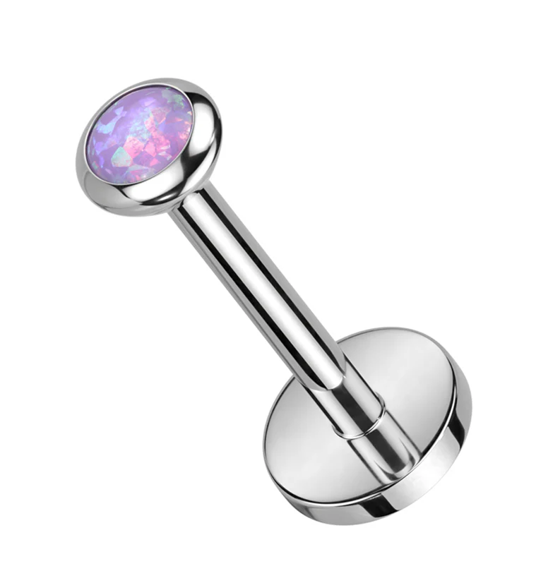 Flat Purple Opalite Titanium Threadless Labret - Mrs Treak