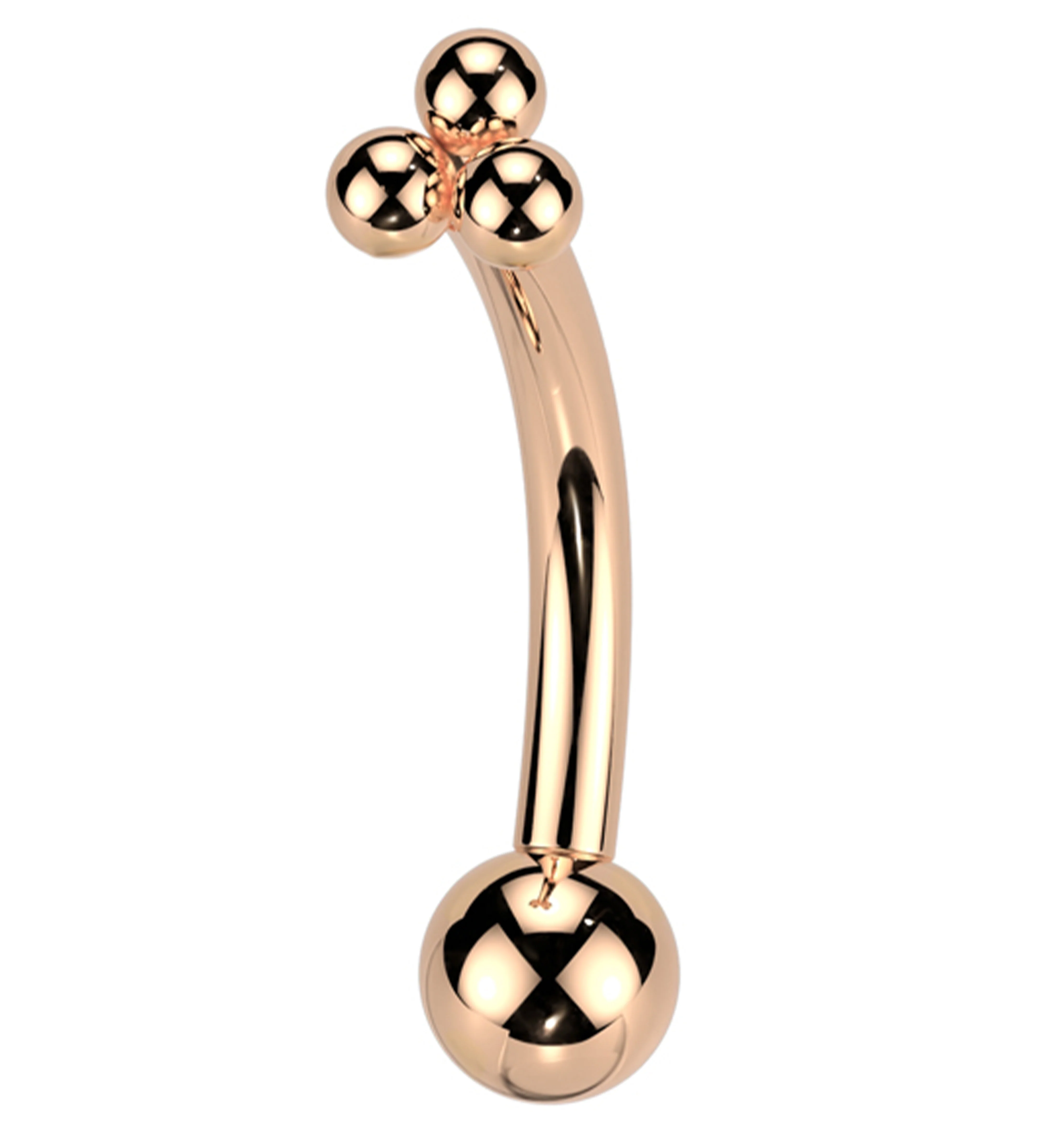 Rose Gold PVD Trinity Bead Titanium Threadless Curved Eyebrow Barbell - Mrs Treak