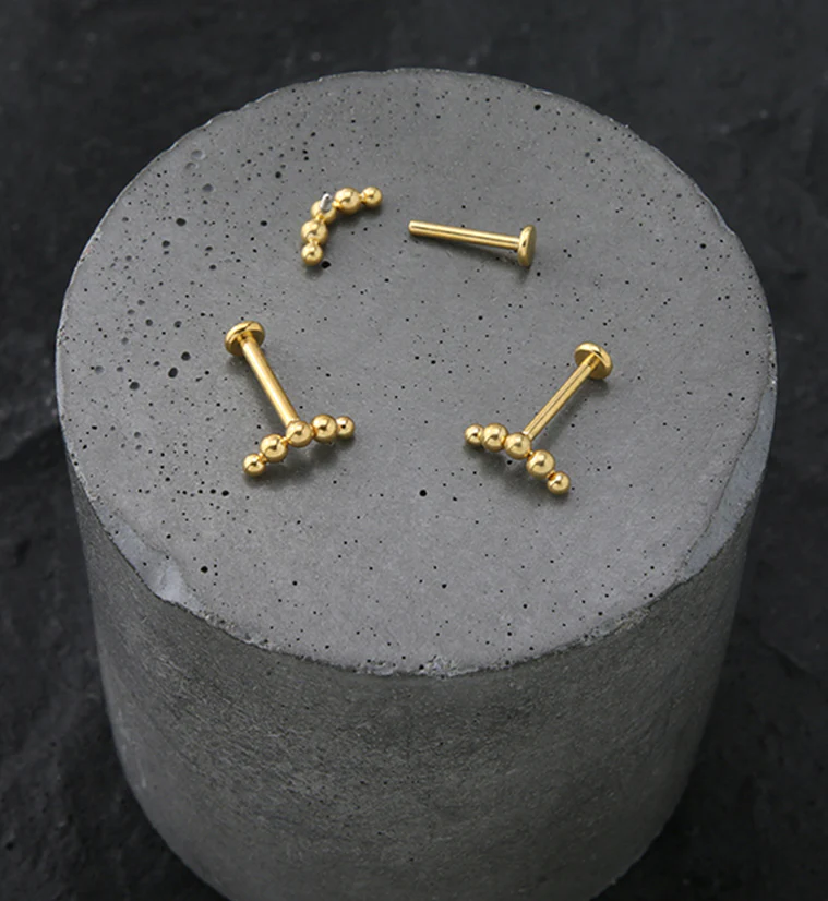 Gold PVD Curve Beaded Titanium Internally Threaded Labret - Mrs Treak