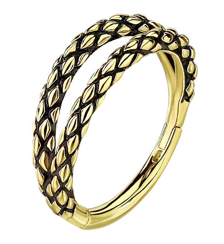 Double Scales Gold PVD Hinged Segment Ring - Mrs Treak