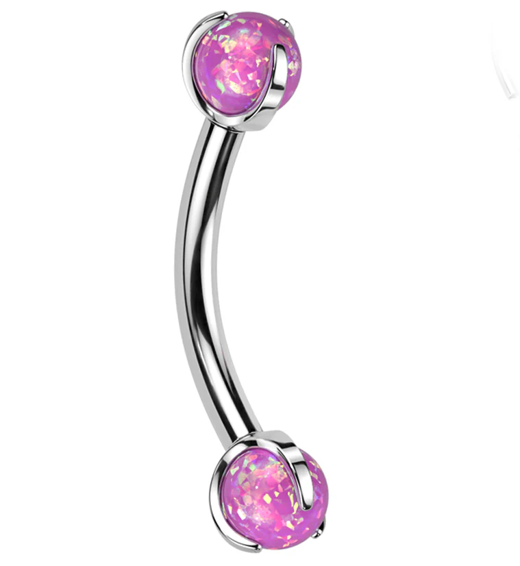 Claw Pink Opalite Titanium Internally Threaded Curved Barbell - Mrs Treak