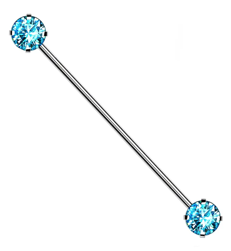 Aqua CZ Stainless Steel Threadless Industrial Barbell - Mrs Treak