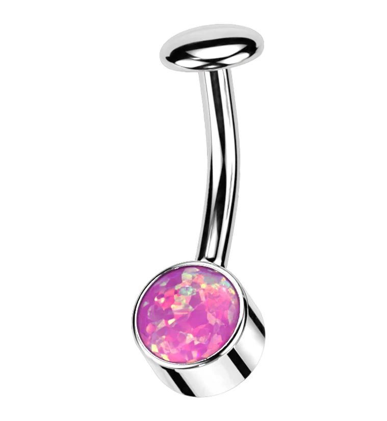 Bezel Pink Opalite Titanium Threadless Floating Belly Button Ring - Mrs Treak