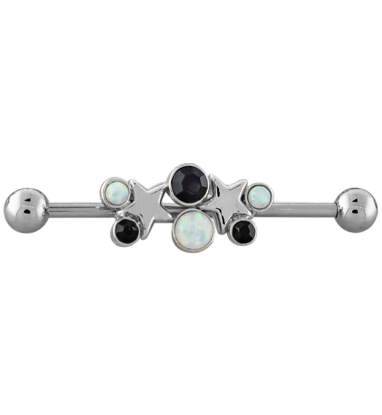 Starlet White Opalite and Black CZ Industrial Barbell - Mrs Treak
