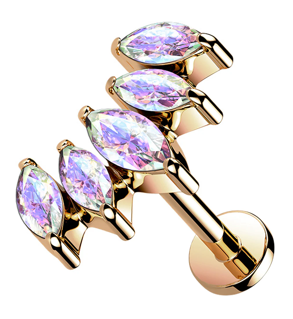 Rose Gold PVD Half Crown Aura CZ Gem Labret Post - Mrs Treak