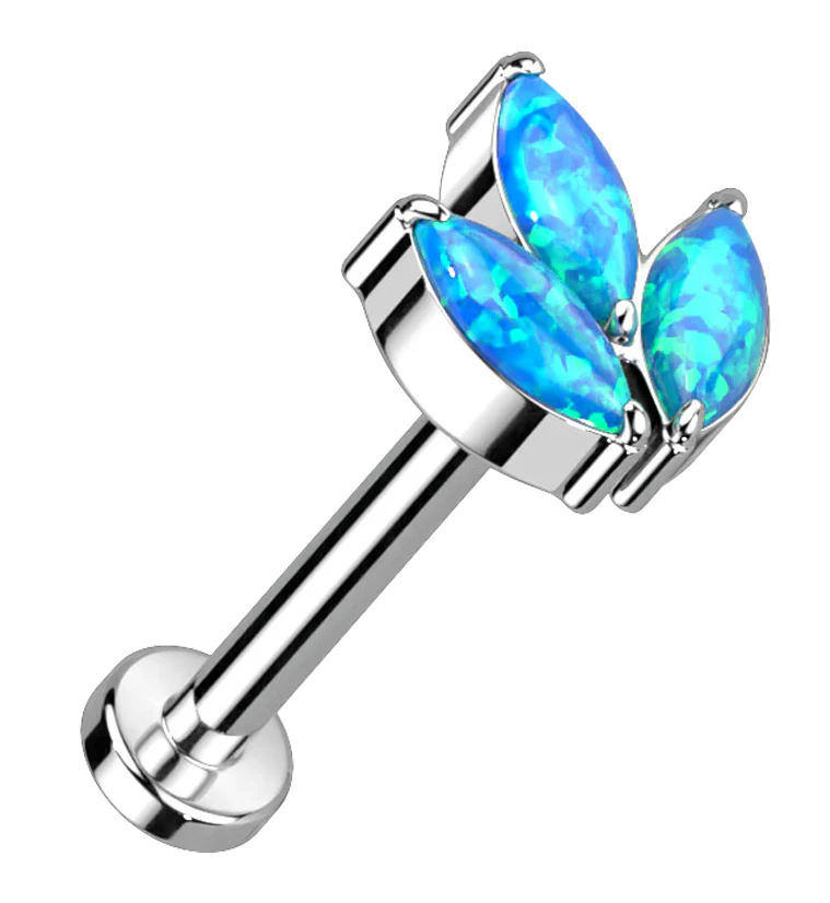 Blue Opalite Tri Sepal Titanium Threadless Labret - Mrs Treak