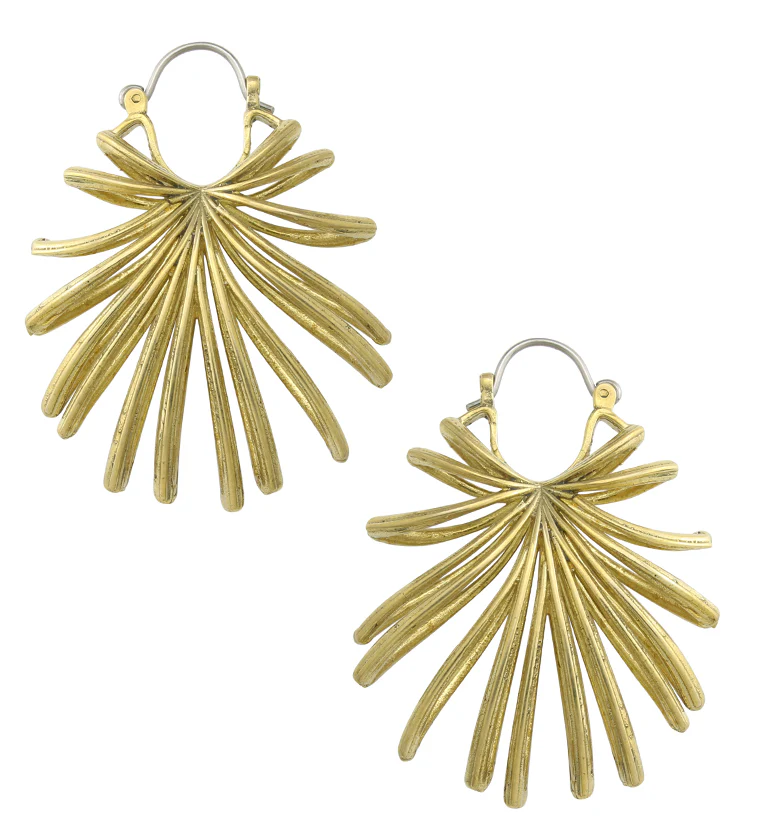 Lady Palm Leaf Brass Hangers / Earrings - Mrs Treak